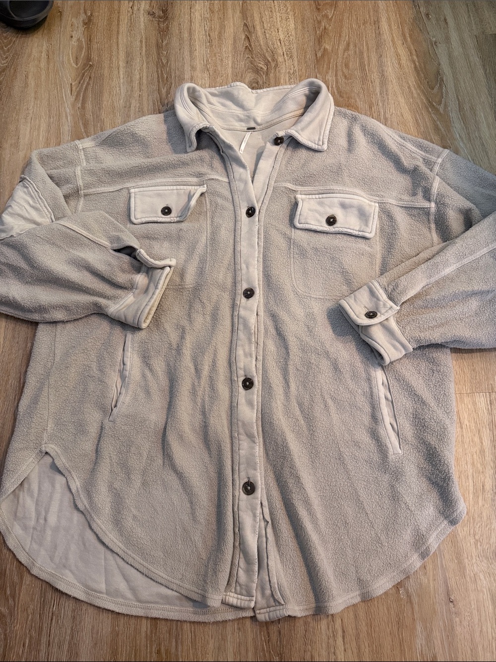 Free People Light Gray Button-Up Fleece Shacket
